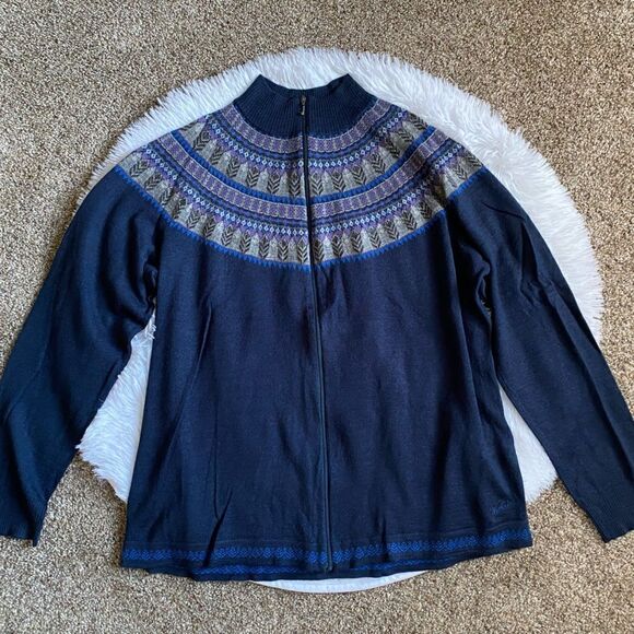 Woolrich Sweater Jacket Wool Acrylic Blend Zip Front Blue Thin Womens Size 2XL - Picture 1 of 11